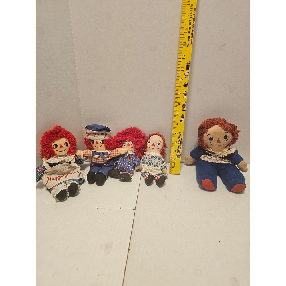 Vintage Raggedy Ann and Andy Plush Doll Lot Mini Bean Bag Figures 5pc Set